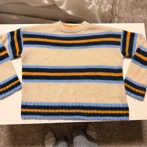 Urban Outfitters Cream, Blue, and Gold Striped Crewneck Sweater